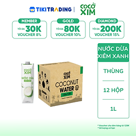 Thùng 12 Hộp Nước Dừa Cocoxim Xanh (1000ml x12 Hộp)
