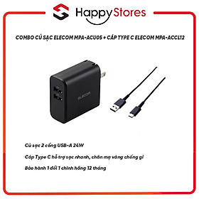 Mua COMBO Củ sạc 2 cổng USB-A 24W ELECOM MPA-ACU05 + Cáp Sạc Type C ELECOM - Hàng Chính Hãng