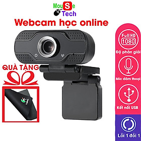 Webcam có mic Full HD 1080P dùng cho máy tính để dạy và học trực tuyến (Tặng lót chuột siêu xinh)
