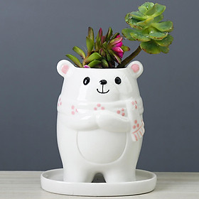 Decorative Ceramic White Bear Planter Flower Succulent Pot Vase