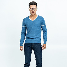 Áo len nam dài tay cổ tim màu xanh dương NOVELTY 180574I
