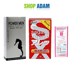 Hình ảnh Combo 2 Hộp Bao Cao Su Chống Xuất Tinh Sớm Tốt Nhất Power Men Longer Plus Type (Hộp 12 Chiếc) Và Sagami Xtreme Feel Long (Hộp 10 Chiếc) + Gel Gói Jex Nhật - Hàng Chính Hãng - Che Tên Sản Phẩm - SHOP ADAM