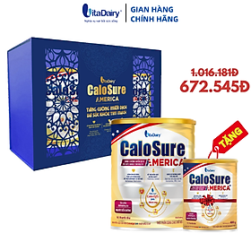 [MUA 1 LON 800G TẶNG 1 LON 400G] Bộ hộp quà Calosure America+ (dành cho người tiểu đường), sữa bột giúp bảo vệ tim mạch, cơ xương khớp, tăng