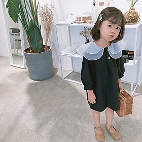 Váy dài tay cổ voan dễ thương cho bé gái hàng quảng châu cao cấp