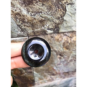 Mặt Dây Chuyềnn Đồng Tiền Điếu đá mắt hổ đen xanh xíu vàng tự nhiên size 33mm x dầy 8,5mm Nam mệnh Thủy Mộc 