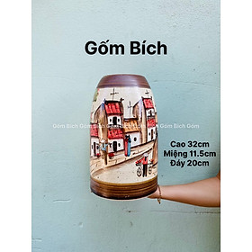 Mua Bình Hoa Gốm Dáng Chuông To Men Mộc Khắc Tay Gốm Sứ Bát Tràng - Lọ Hoa Đẹp - Gốm Bích