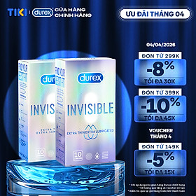 BỘ 1 HỘP BAO CAO SU siêu mỏng thêm bôi trơn DUREX INVISIBLE LUBRICATED và 1 HỘP DUREX INVISIBLE EXTRA THIN EXTRA SENSITIVE (52 mm, 10 bao/hộp)