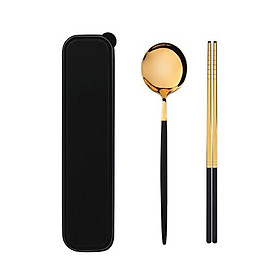 Mua Bộ 2 món Đũa  Thìa  Inox Cao Cấp - Mầu vàng cán đen