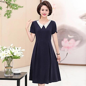 DRESS237-ĐẦM XÒE CỔ PHỐI MÀU TRUNG NIÊN S-6XL