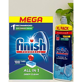 Combo Dầu làm bóng finish 800ml+Viên rửa bát Finish All in one 100v dùng