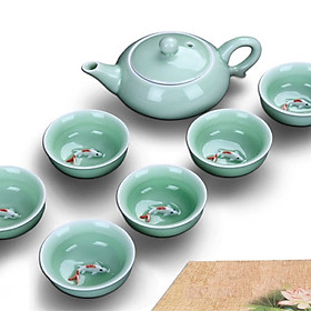 Mua Bộ Bình Trà Gốm Sứ Tĩnh Tâm Cá  Vàng  Bơi lội