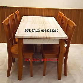 Bàn ăn gỗ mặt đá 6 ghế , bộ bàn ăn gỗ , bàn ăn cao cấp 1m6