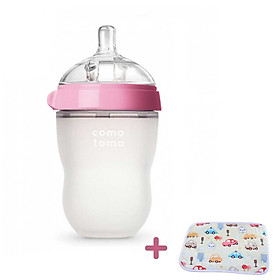 Bình Sữa cho bé 250ml. Bình Sữa Silicone Comotomo chính hãng - Tặng kèm tấm lót chống thấm cho bé