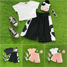 Bộ Quần Áo Bò Sữa Set Đồ Bộ Mặc Nhà Rẻ Đẹp - Quần Lửng Đùi Phối Áo Thun Croptop Bò Sữa Suit - ÁO KHOÁC HIỀN LINH SHOP