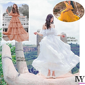 Đầm váy maxi đũi xước mút ngực bẹt vai bèo tầng trắng hồng đỏ vàng đi biển dự tiệc dạo phố bigsize gợi cảm sexy