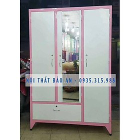 Mua Tủ sắt quần áo 3 cửa ngang 1m2 cao 1m8 sơn tĩnh điện - MÀU HỒNG