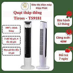 Mua Quạt tháp đứng Tiross TS9181  Quạt đứng công suất 45W  màn hình cảm ứng  có điều khiển từ xa  3 chế độ gió  6 tốc độ gió - Hàng chính hãng