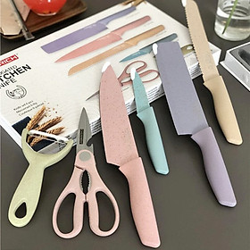 Mua Bộ dao kéo kèm nạo củ quả lúa mạch 6 món siêu sắc bén  nhiều kích cỡ dao phù hợp cho các mục đích thái gọt cắt trong gia đình - Bộ dao kéo kháng khuẩn