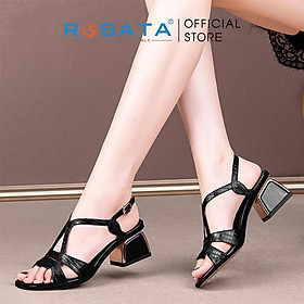 Dép sandal cao gót nữ ROSATA RO476 xỏ ngón phối dây mũi tròn quai cài hậu mảnh gót vuông cao 4cm xuất xứ Việt Nam - Đen