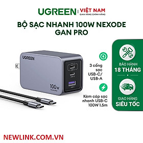 Mua Bộ sạc USB C UGREEN Nexode Pro 65W 100W  Bộ sạc tường PPS nhanh gọn GaN 3 cổng cho  Pixelbook  Dell XPS  iPad Pro  iPhone 15 Pro / 14  Galaxy S23 / Note20  Pixel 8  Ste hàng chính hãng