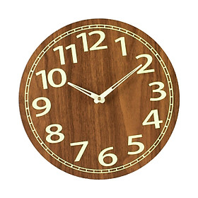 12 inch Luminous Wall Clock Wooden Wall Clock Round Non Ticking Decorative Silent Analog Clock for Living Room