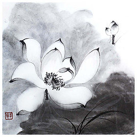 Tooarts Bright and Clear Lotus Chinese Painting Wall Art Artist Hand-Painted Chinese Brush Painting Traditional