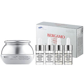 Combo kem dưỡng trắng da &Set 4 siêu tinh chất dưỡng trắng Bergamo Snow White & Vita-White Whitening Perfection Ampoule 4 lọ