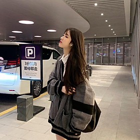 MS286 Áo khoác len cardigan phối màu dáng rộng 2 túi