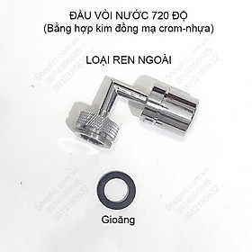 Đầu vòi nước xoay 720 độ làm bằng hợp kim đồng mạ Crom sáng bóng, đầu vòi nhựa ABS 01 chế độ tạo bọt