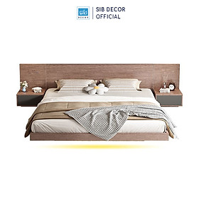 Giường Ngủ Tatami Tối Giản Hiện Đại Màu Walnut Có Đèn LED GN32 SIB Decor