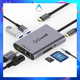 Mua Bộ Hub USB C QGeeM 8 trong 1 4K USB sang HDMI  Type C sang Ethernet 1G  USB C sang USB 3.0 3.5mm AUX  đầu đọc thẻ Type C  Power Delivery (PD) 3.0- Hàng Chính Hãng