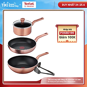 Bộ nồi chảo Tefal Cook & Shine 5 món gồm Chảo chiên 24 cm, Chảo xào 28cm, Quánh 18cm, Sạn và Vá - Hàng chính hãng