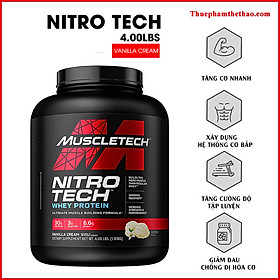 Sữa WHEY PROTEIN Tăng Cơ Tăng sức mạnh Nitro Tech 4lbs (1.81kg) - NHIỀU MÙI VỊ - KÈM QUÀ TẶNG – Bổ sung nguồn Protein chất lượng cao hỗ trợ phát triển cơ bắp to + dày - Hàng chính hãng - Thương hiệu Muscletech USA