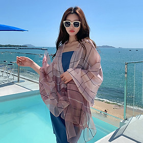 Khăn Choàng Quàng Cổ Voan Lụa Kim Tuyến Cao Cấp Sọc Caro (Nhiều Màu)