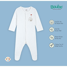 Bộ liền thân cài thẳng dài tay màu trắng Boube - Chất liệu Petit thoáng mát - Size Newborn