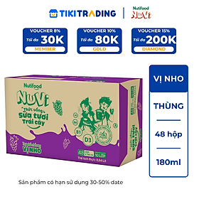 Thùng 48 hộp Thức Uống Sữa Tươi Trái Cây Tươi Nuvi Vị Nho 180ml - Tăng Cường Chiều Cao, Phát Triển Trí Não
