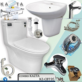 Mua Combo Thiết Bị Nhà Tắm KAZTA KZ-CBT05: Bồn Cầu 1 Khối Xả Nhấn-Lavabo-Treo Tường-Sen Tắm Nóng Lạnh-Vòi Xịt-Giá Treo Khăn Kèm Full Bộ Phụ Kiện Nhà Tắm