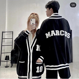 ÁO KHOÁC CARDIGAN IN MARCUS SỐ 18 Nỉ Nam Nữ Form Rộng Viền Trắng Màu Đen