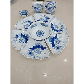 Mua Bộ Bát Đĩa Thờ Cúng Men Lam Cổ Vẽ Sen Hoặc Rồng Song Long Chầu Nguyệt