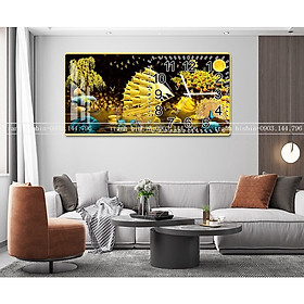 Mua Tranh đồng hồ treo tường ngang tráng gương quà tặng tết tân gia nhà (Tặng Pin và đinh 3 chân)