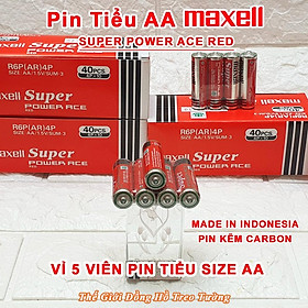 Pin tiểu Maxell AA. Vỉ 4 + 1 = 5 Viên Supper Power ACE Red Vỏ Nhôm 1.5V