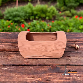 Chậu Gốm Đất Nung Hình Gốc Cây Ngang 40x20x25cm