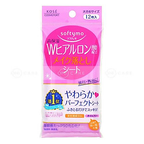 Khăn ướt tẩy trang dưỡng ẩm da bổ sung acid hyaluronic SOFTYMO (12 miếng/gói)