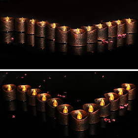 12x Vintage Style Brown Wax LED Candles Flameless Tea Light Votive Candles for Wedding Birthday Christmas Party Decoration