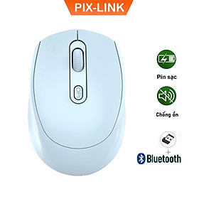 Chuột Không Dây Bluetooth PIX-LINK P100B Chống Ồn, DPI 1600, Chế Độ Kép Wireless Usb 2.4Ghz, Bluetooth Dùng Cho Macbook, Laptop, PC - Hàng chính Hãng
