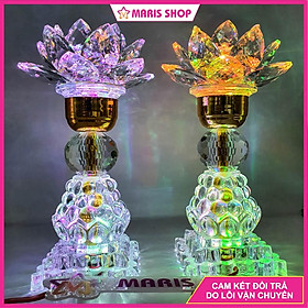 Mua Đèn bàn thờ hoa sen pha lê cao cấp nguyên khối LED đổi màu tự động cao 25cm  MRHT31 
