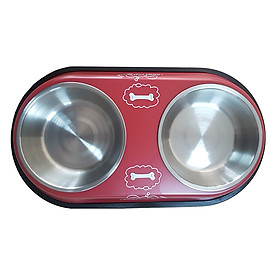 Bát ăn đôi có chen inox cho chó mèo (màu ngẫu nhiên)
