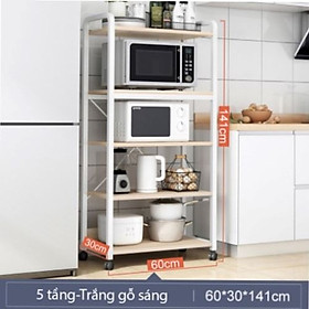 Kệ để lò vi sóng 3,4,5 tầng khung thép sơn tĩnh điện, kệ bếp đa năng chứa gia vị rau củ có bánh xe di chuyển thông minh