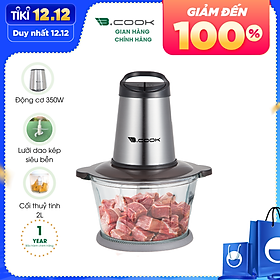 Máy xay thịt, cá, xay đa năng Bcook 2 lưỡi dao kép cối thủy tinh (350W) - Hàng chính hãng