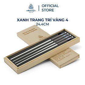 Mua Đũa sứ dưỡng sinh Minh Long 24.4 cm - Xanh - Trang trí vàng - Họa tiết 4 - hộp gỗ